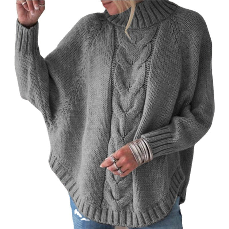 Damen Grobstrickpullover mit komfortablem Stehkragen und Zopfmuster EB
