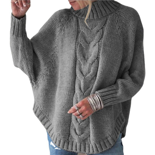 Damen Grobstrickpullover mit komfortablem Stehkragen und Zopfmuster EB