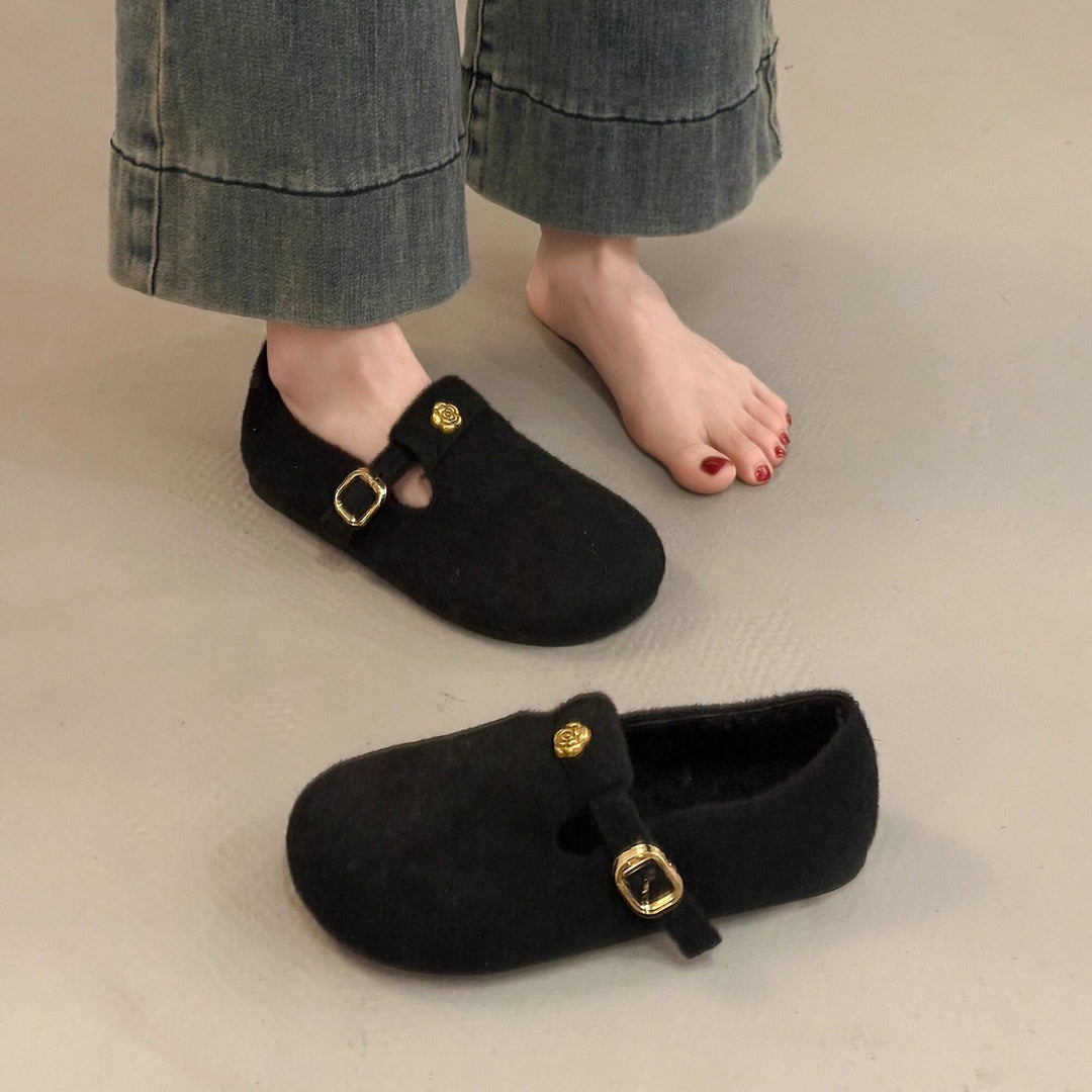 Damen Filzschuhe mit elegantem Schnallenverschluss EB