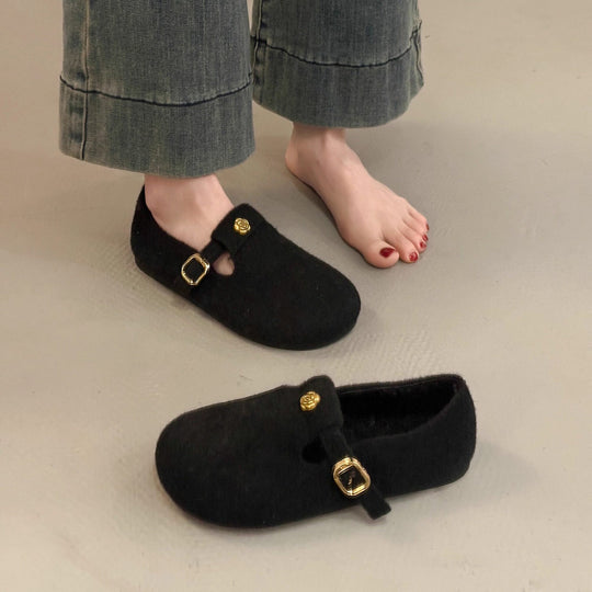Damen Filzschuhe mit elegantem Schnallenverschluss EB