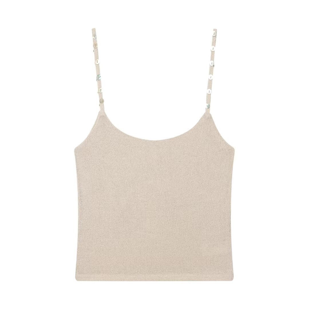 Damen Trägershirt mit feiner Struktur und dekorativen Knöpfen EB