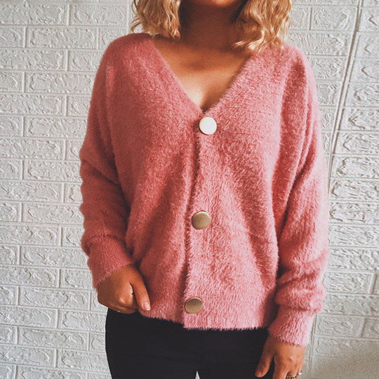 Damen Kuschelige Strickjacke mit Knopfdetails und weit geschnittenem Design EB