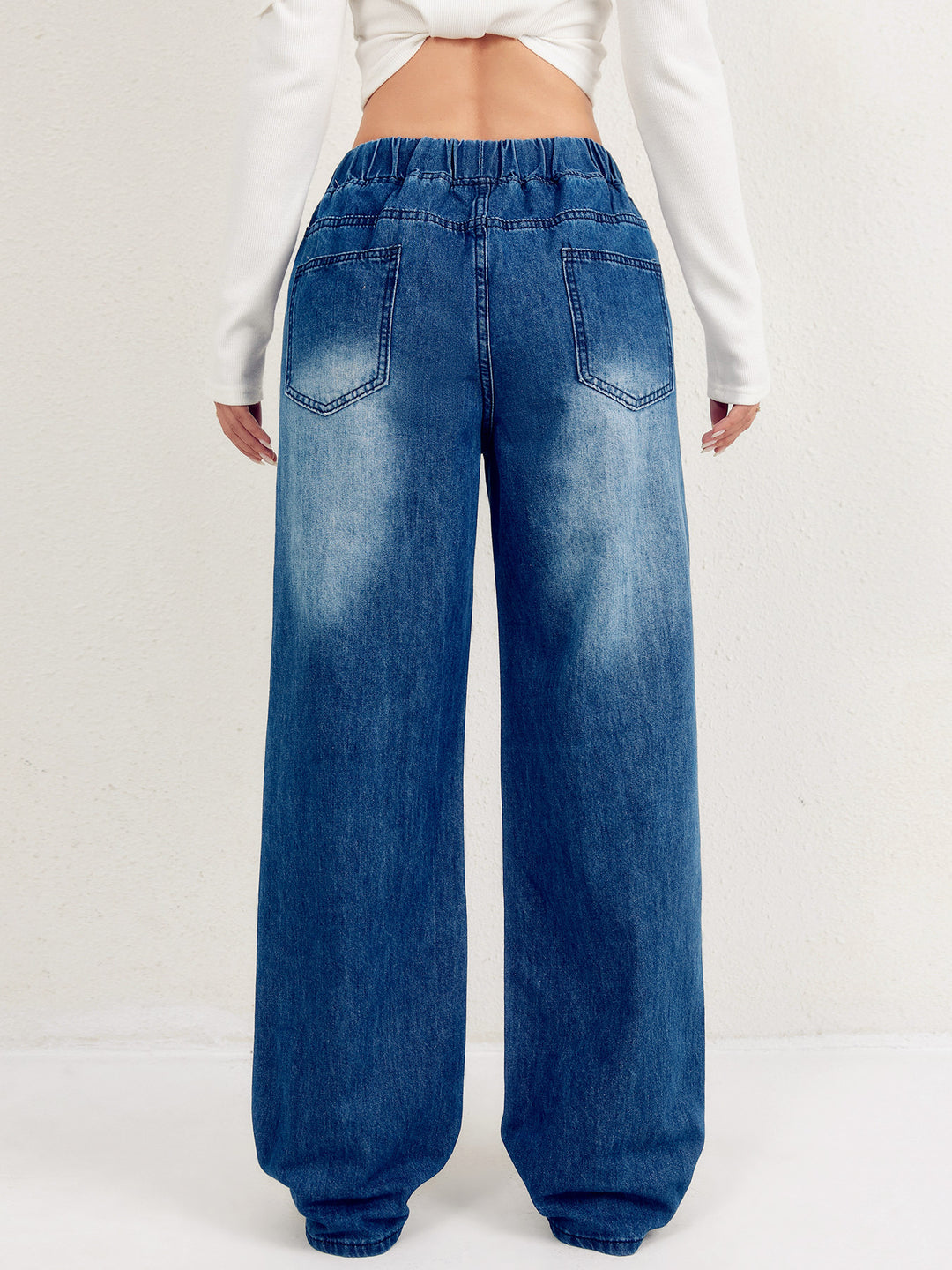 Damen weite Denim-Hose mit elastischem Bund und lässigem Schnitt EB