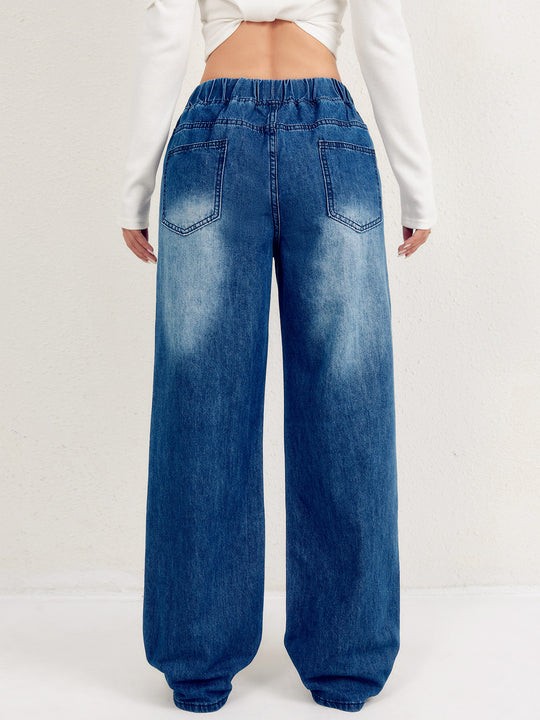 Damen weite Denim-Hose mit elastischem Bund und lässigem Schnitt EB
