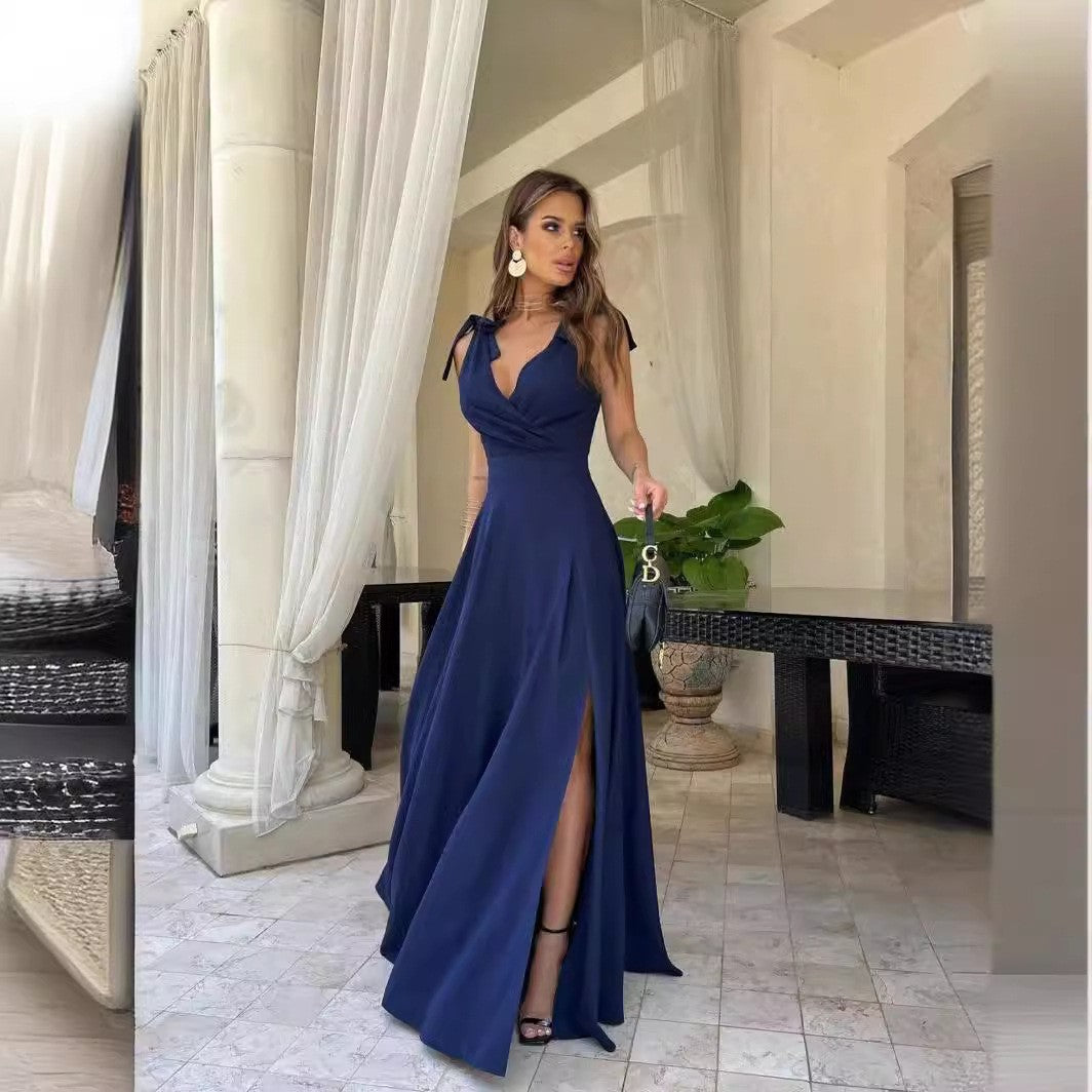 Damen Elegantes Abendkleid mit Hohem Schlitz EB