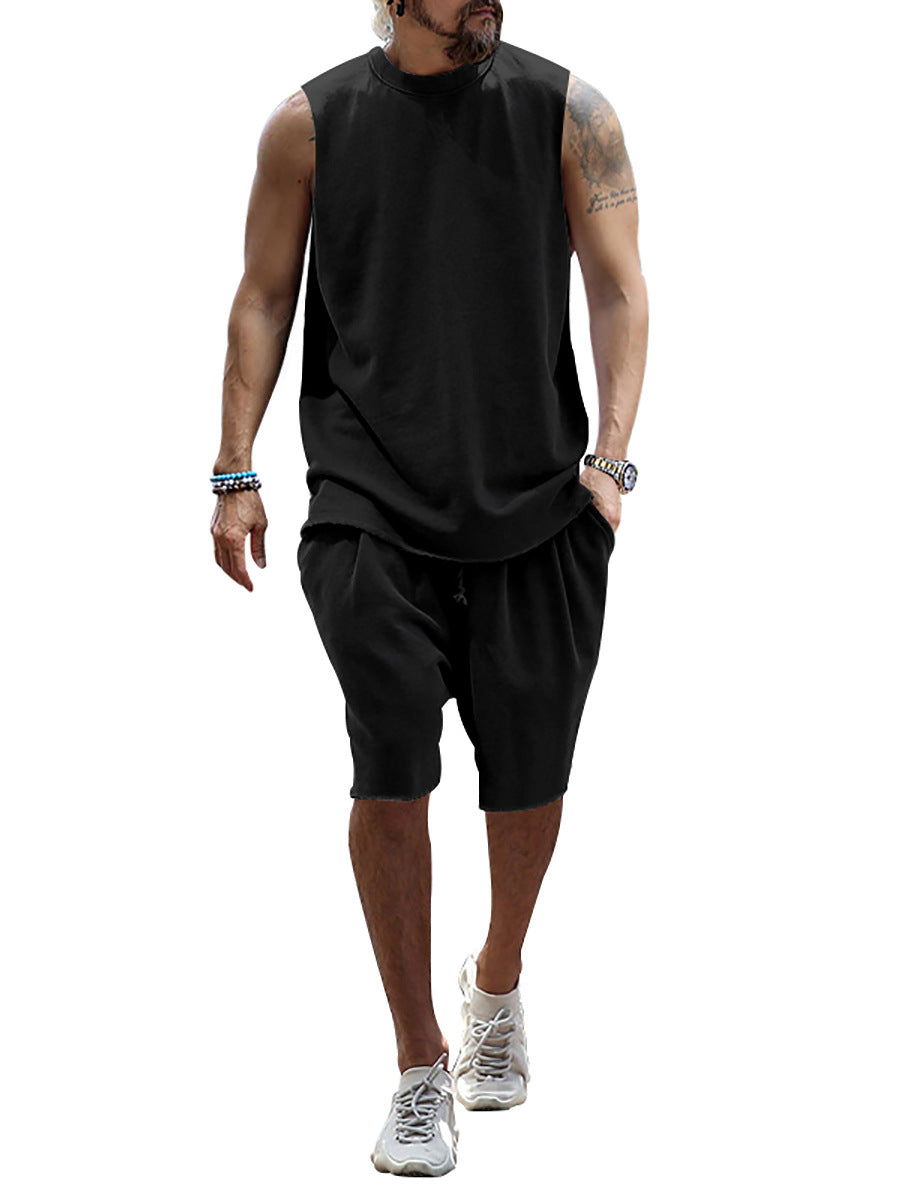 Herren sportliches Tanktop und Shorts-Set aus hochwertigem Baumwollmix EB
