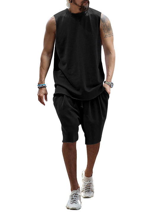 Herren sportliches Tanktop und Shorts-Set aus hochwertigem Baumwollmix EB
