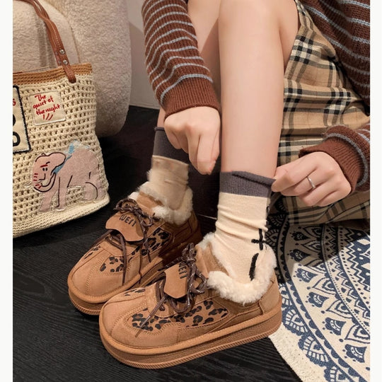 Damen Freizeit-Sneaker mit warmem Innenfutter und modischem Leopardenmuster EB