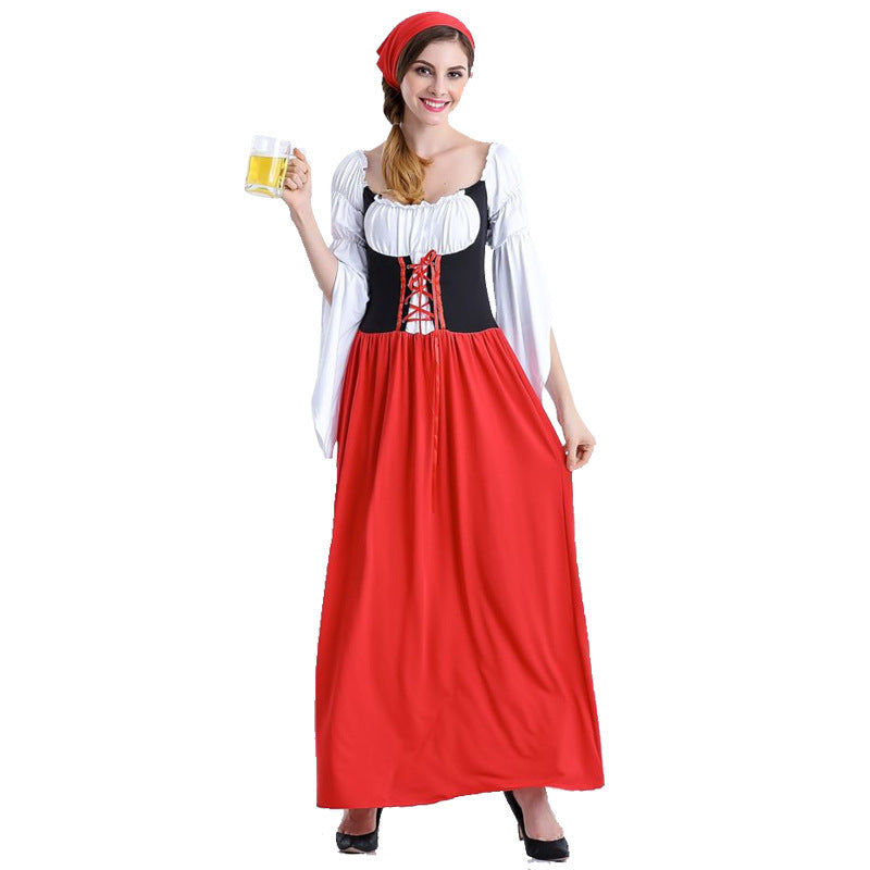 Damen nan Festival-Kostümkleid im Vintage-Bauernstil mit geschnürter Korsage und geraffter Off-Shoulder-Bluse EB
