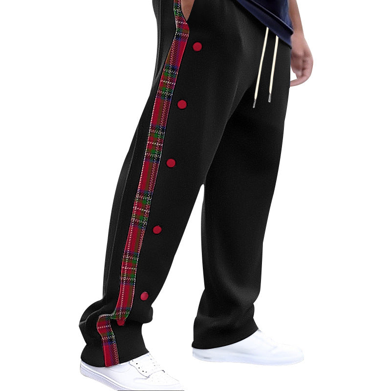 Herren nan weite Snap-Detail Jogginghose mit Karo-Seitenband, Druckknopfleiste und elastischem Tunnelzugbund EB
