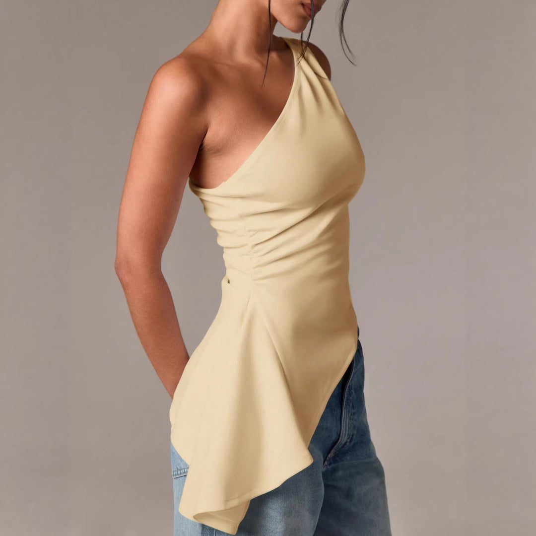 Damen asymmetrisches Oberteil mit gestuftem Saum und elegantem Fließdesign EB
