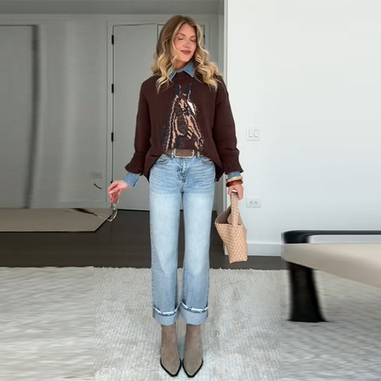 Damen Sweatshirt mit kunstvollem Tiermotiv und lässigem Schnitt EB
