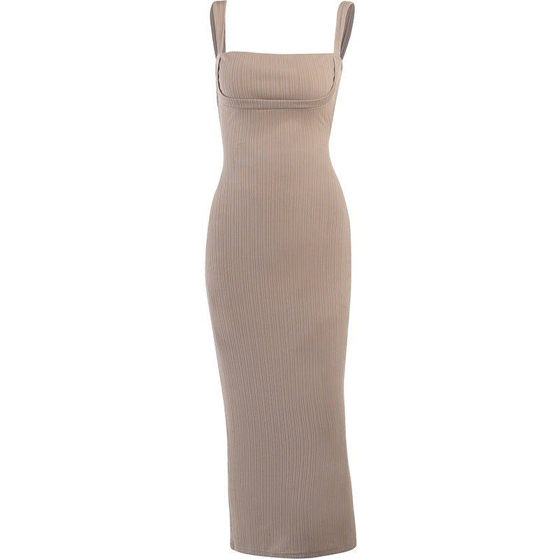 Damen Elegantes Midikleid mit gerafftem Oberteil und markantem Rechtecksausschnitt EB
