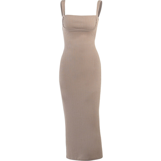 Damen Elegantes Midikleid mit gerafftem Oberteil und markantem Rechtecksausschnitt EB