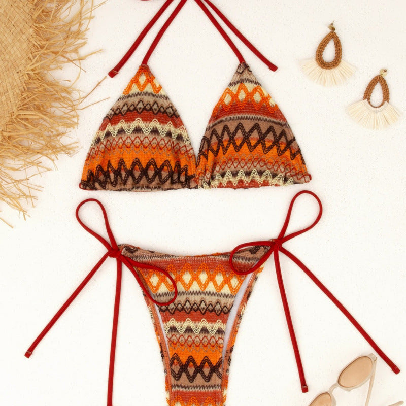 Damen Triangel-Bikini-Set mit farbenfrohem Ethno-Muster EB