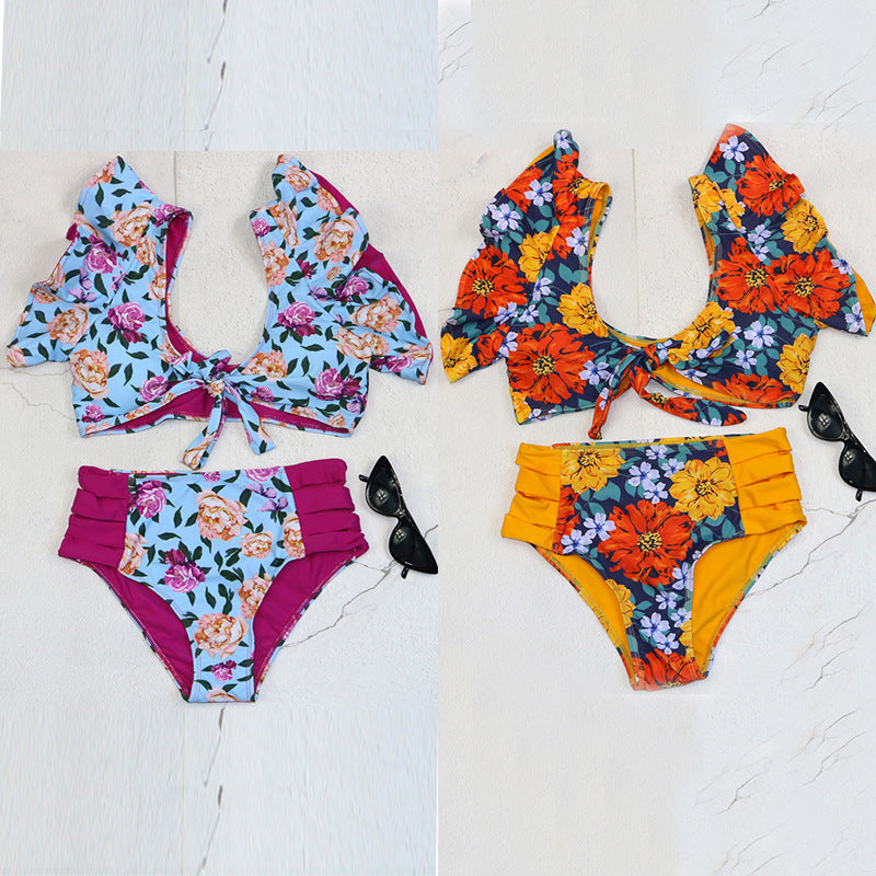 Damen Bikini-Set mit Rüschendetails und floralem Muster EB