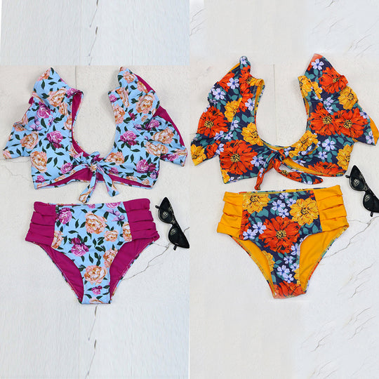 Damen Bikini-Set mit Rüschendetails und floralem Muster EB