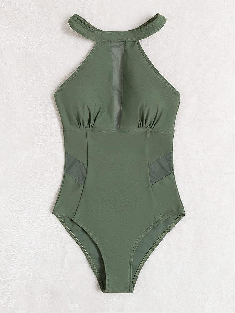 Damen Einteiler Badeanzug mit atmungsaktiven Mesh-Elementen EB