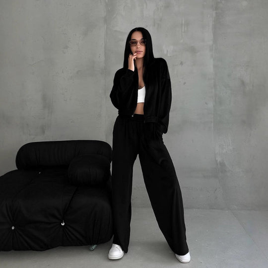 Damen Samt-Loungewear-Set mit kurzem Reißverschluss und geraffter Taillenpartie EB
