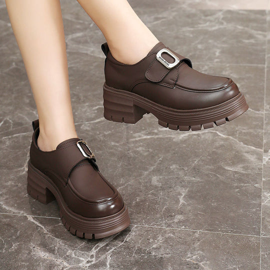 Damen modische Halbschuhe mit robustem Plateau und eleganter Schnalle EB