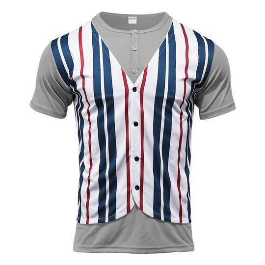 Herren Kurzarm-Henley-Shirt mit gestreiftem Design und modernem Schnitt EB