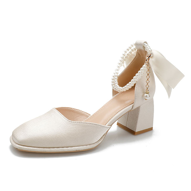Damen elegante Slingback Schuhe mit perlverziertem Riemen EB