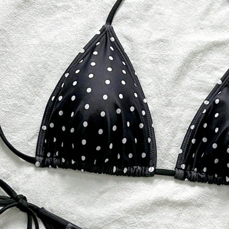 Damen Triangel-Bikini mit modischem Punkten-Design und verstellbaren Bindebändern EB