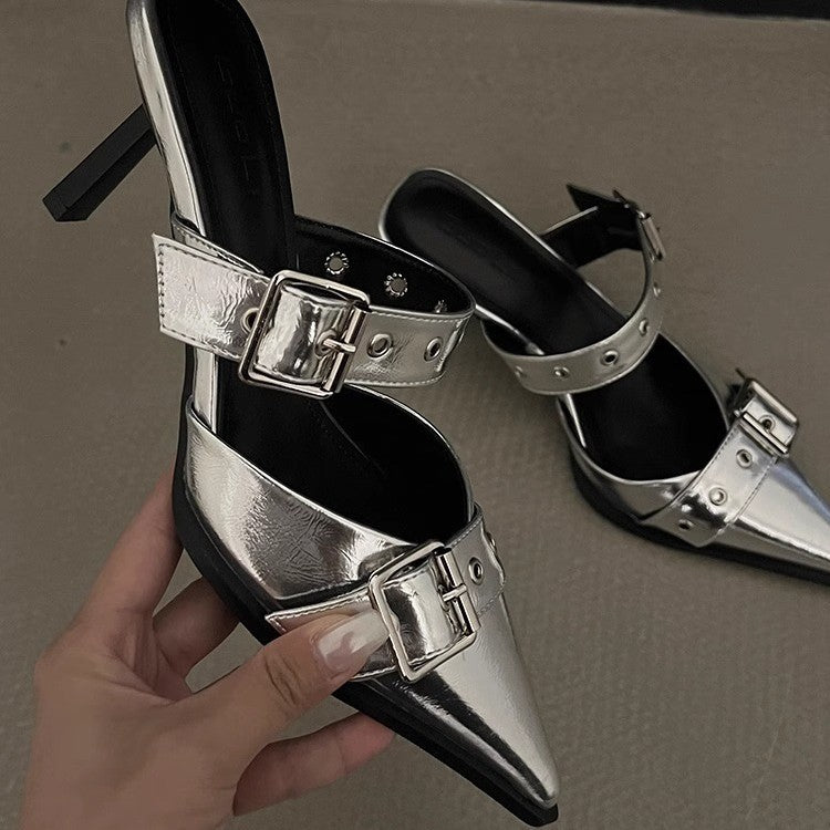 Damen spitze Mules mit dekorativen Schnallen EB
