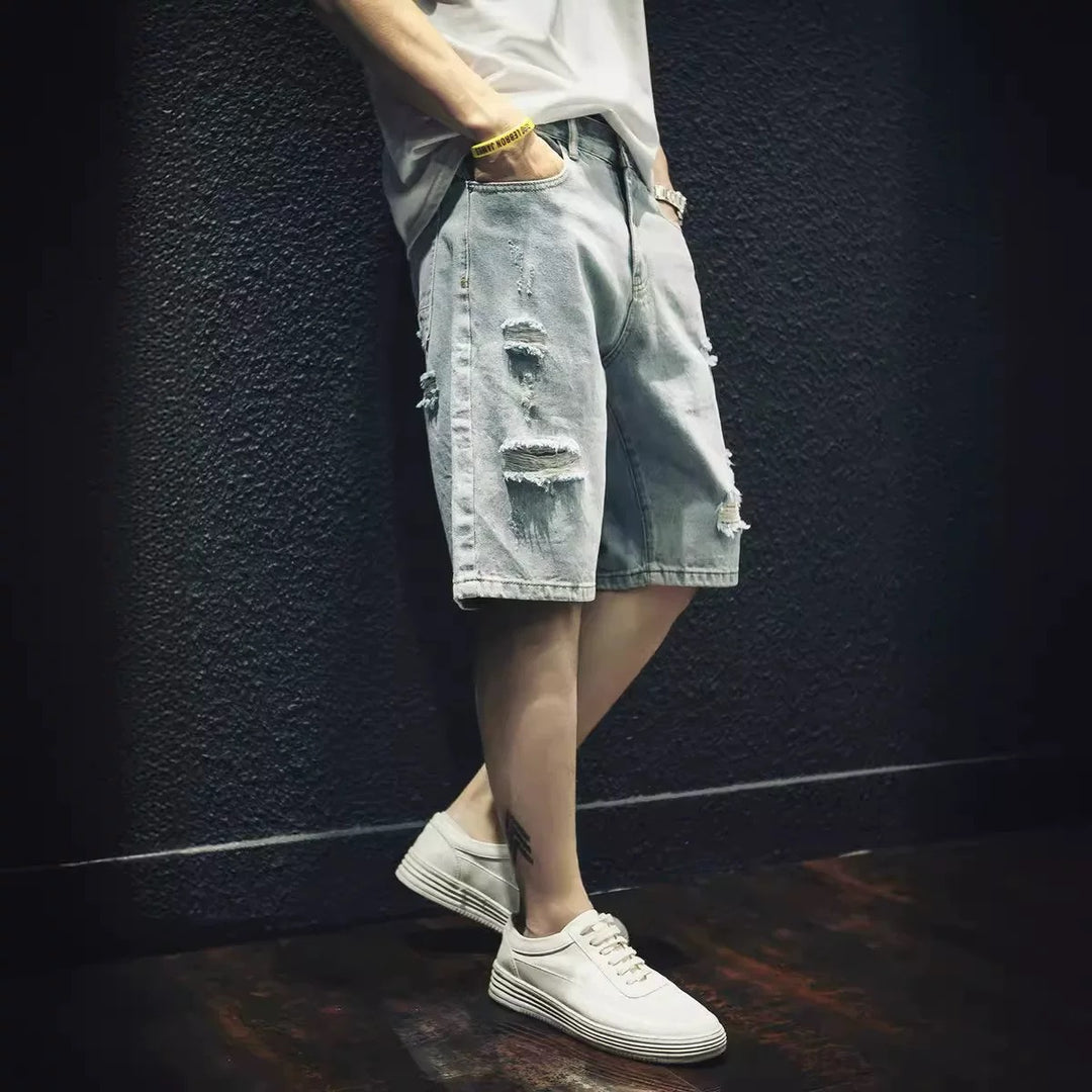 Herren lässige Destroyed Denim-Shorts mit modernen Details und bequemer Passform EB