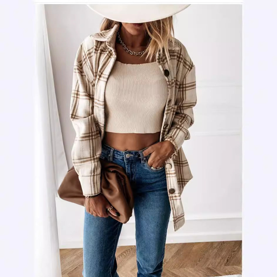 Damen Karomuster Überhemdjacke EB