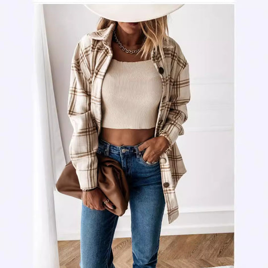Damen Karomuster Überhemdjacke EB