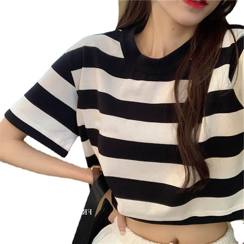 Damen Cropped T-Shirt mit Streifenmuster und lässigem Schnitt EB