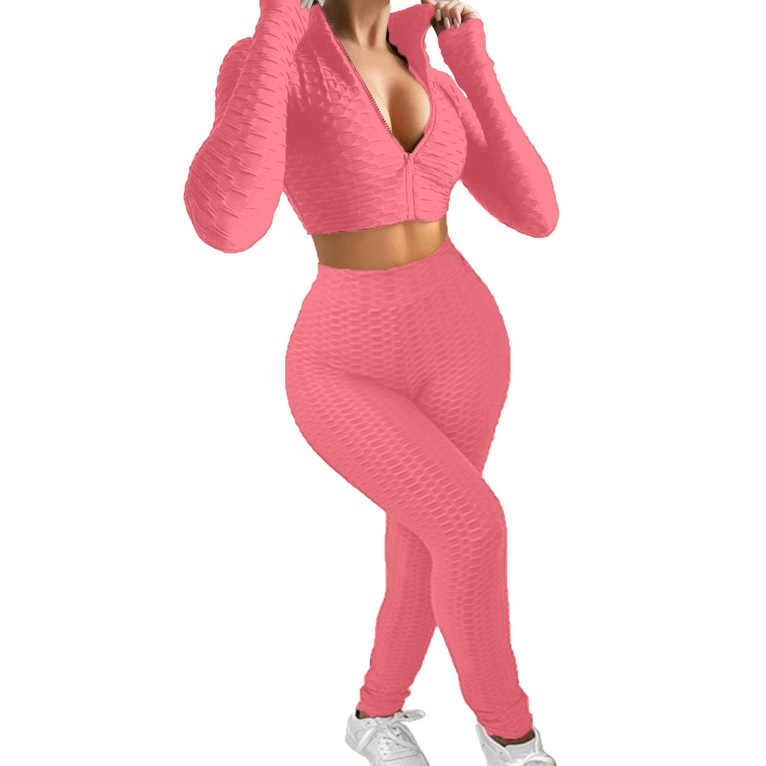 Damen Sportliches Zwei-Teiliges Set mit hochgeschlossenem Reißverschluss und strukturierter Oberfläche EB