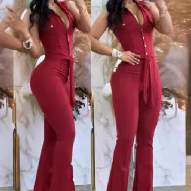 Damen Elegante und figurbetonte Flared-Jumpsuit EB