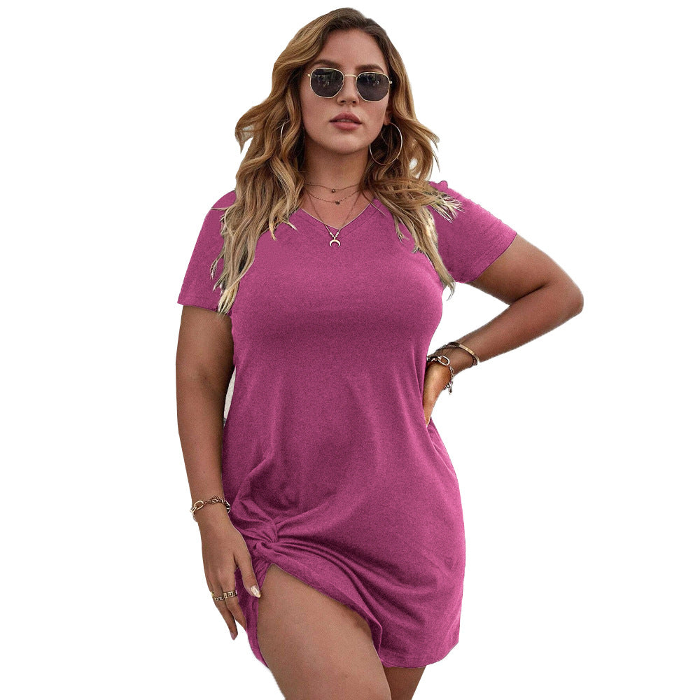 Damen lässiges Knielanges Shirtkleid mit seitlichem Knoten EB