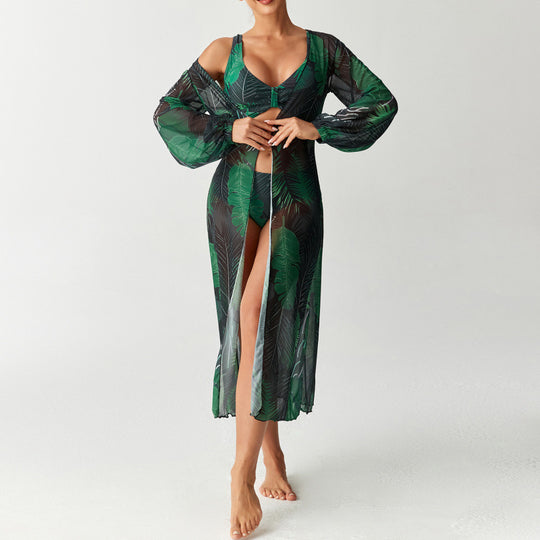 Damen Bikiniset mit farbenfrohem Design und transparenter Strandumhüllung EB