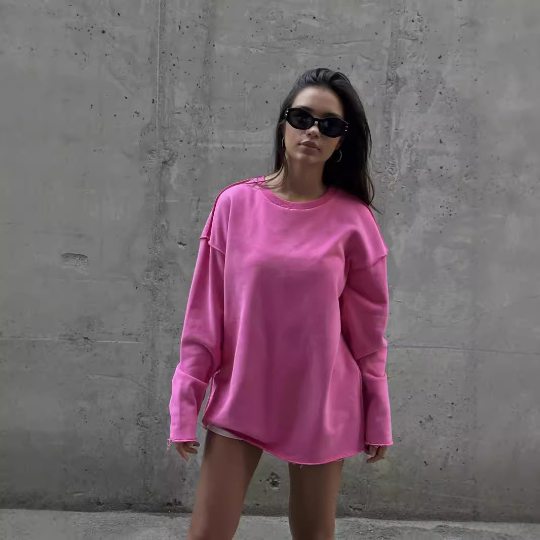 Damen Oversize-Sweatshirt mit rohem Saum und überschnittenen Schultern EB