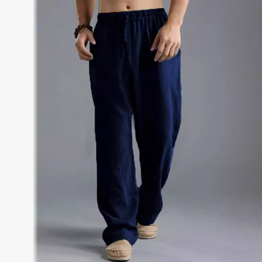 Herren nan lässige Leinenhose mit elastischem Bund, Kordelzug und geradem Bein EB