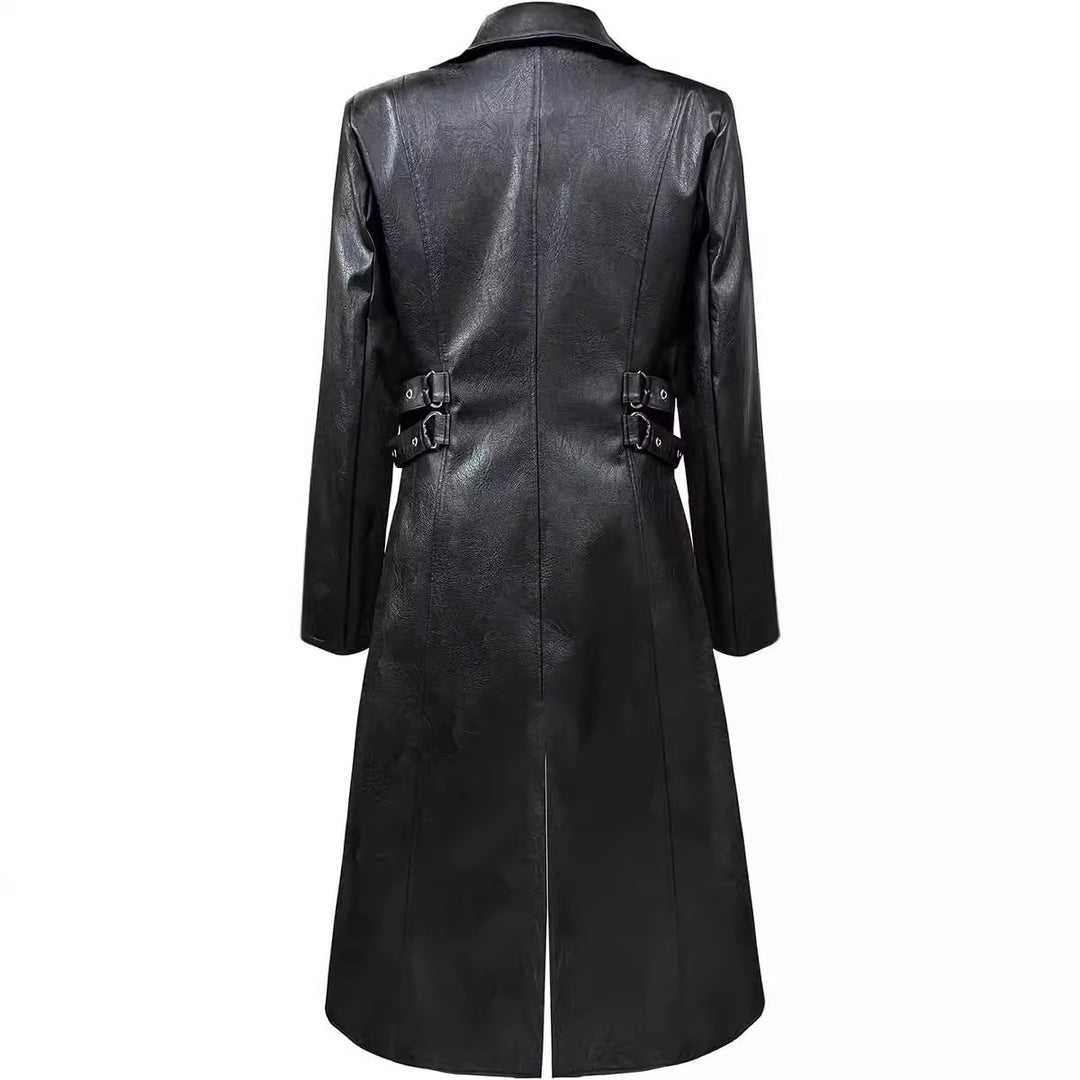 Herren asymmetrische Kunstlederjacke mit dekorativen Schnallen EB