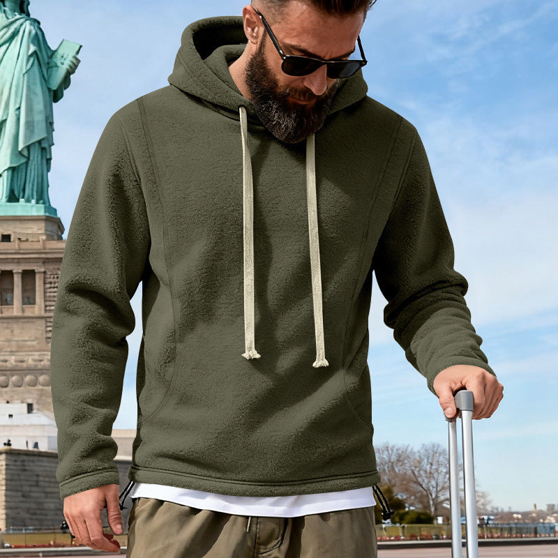 Herren Fleece-Hoodie mit Teddystruktur, Kapuze und entspannter Passform EB