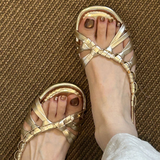 Damen stylische Riemchensandalen mit geflochtenem Obermaterial EB