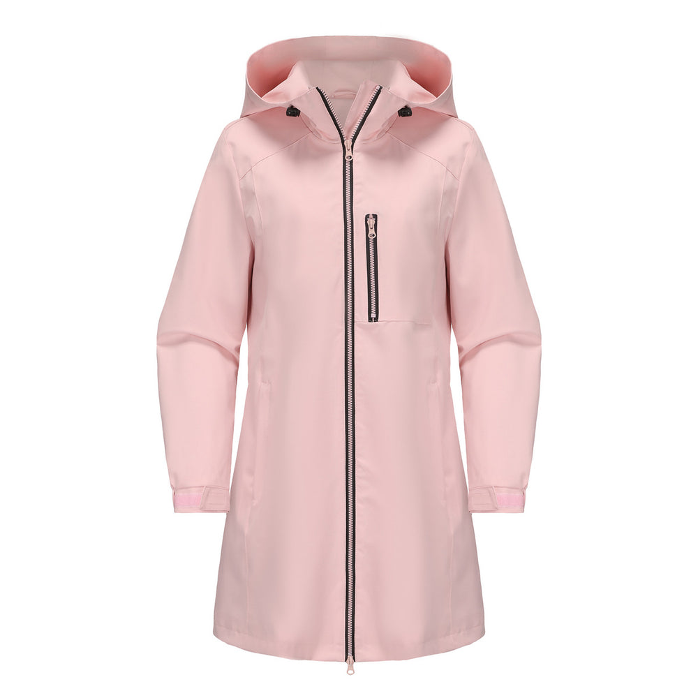 Damen modische Regenjacke mit Kapuze und praktischen Taschen EB