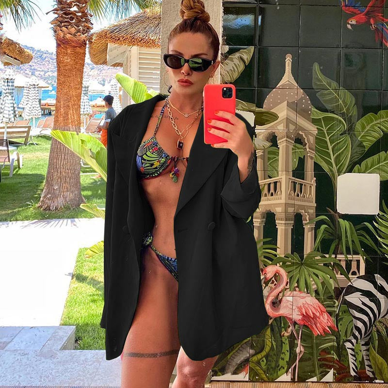 Damen Modische Blazerjacke mit lässiger Schnittführung und eleganten Knopfdetails EB