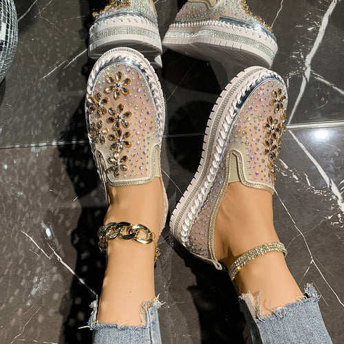 Damen Glamouröse Slip-On Sneakers mit funkelnden Applikationen EB