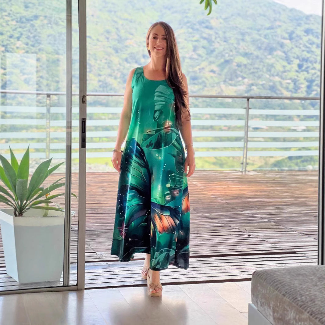 Damen Maxikleid mit floralem Design und fließendem Schnitt EB