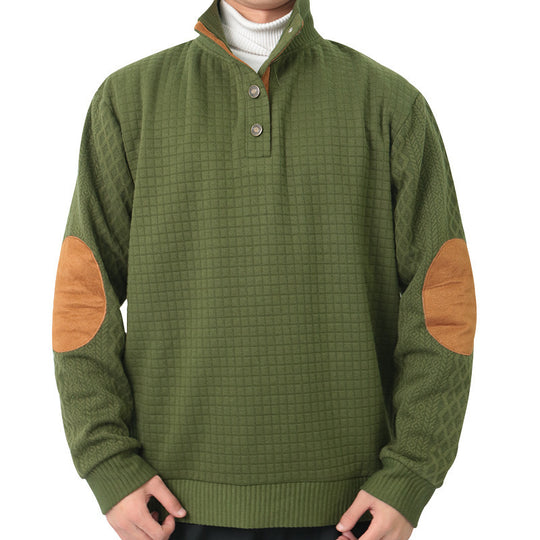 Herren modischer Pullover mit strukturiertem Kanalmuster und kontrastierenden Ellbogenpatches EB