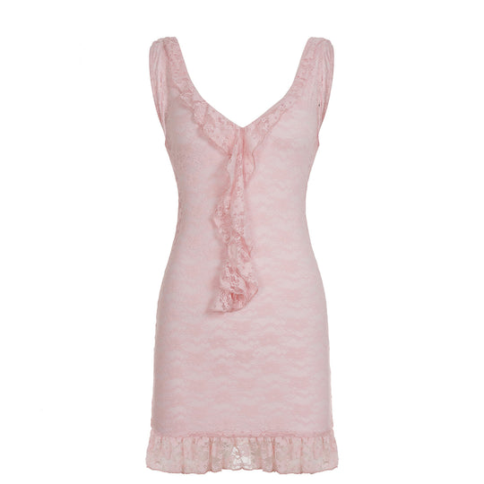 Damen Spitzen-Nachtkleid mit romantischen Rüschen EB