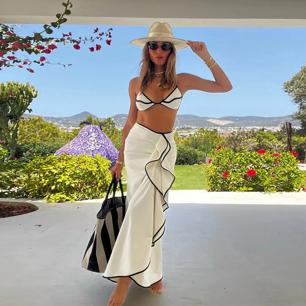 Damen Bikini-Set mit asymmetrischem Rock und verstellbarem Triangel-Oberteil EB