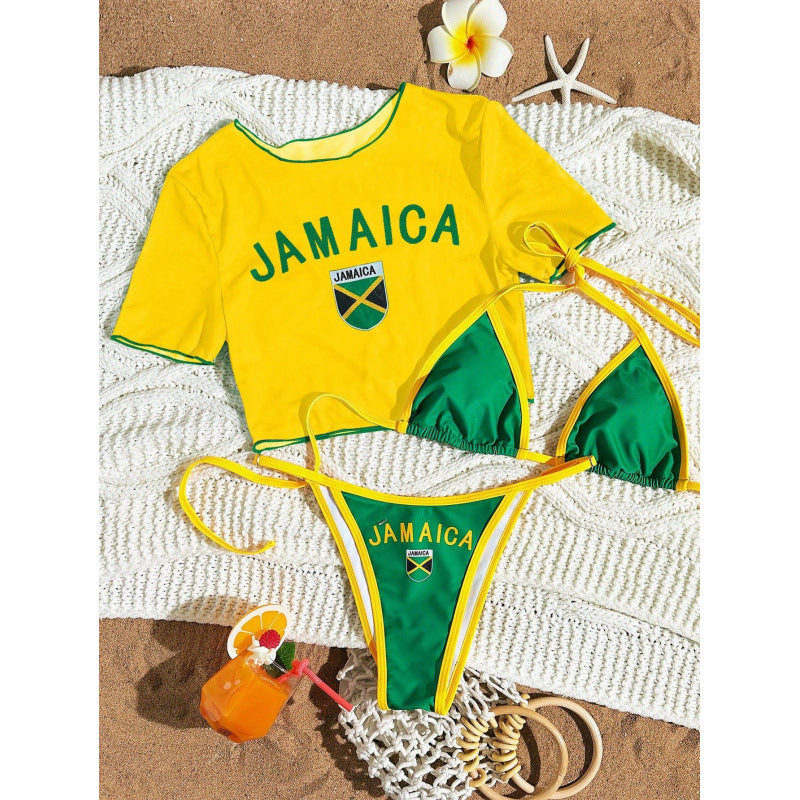Damen Crop-Top Bikini-Set mit sportlichem Schnitt und Brasil-Print EB