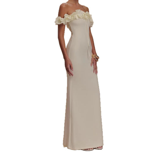Damen Elegantes, schulterfreies Maxikleid mit Rüschendetails EB